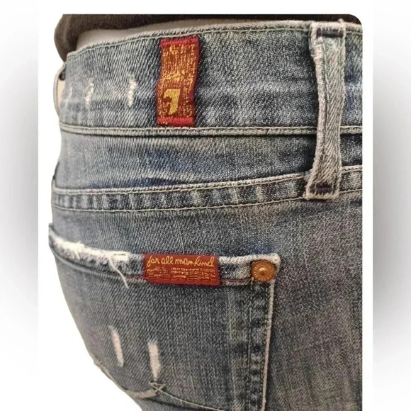 7 For  All Mankind Distressed Low Rise Bootcut Jeans Size 27 - Picture 5 of 11